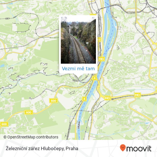 Železniční zářez Hlubočepy mapa