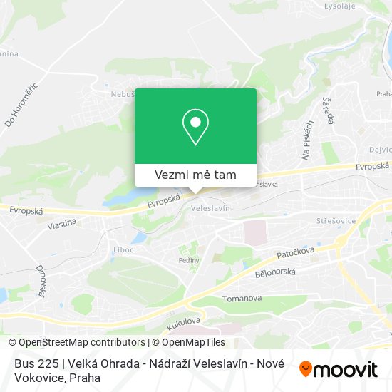 Bus 225 | Velká Ohrada - Nádraží Veleslavín - Nové Vokovice mapa