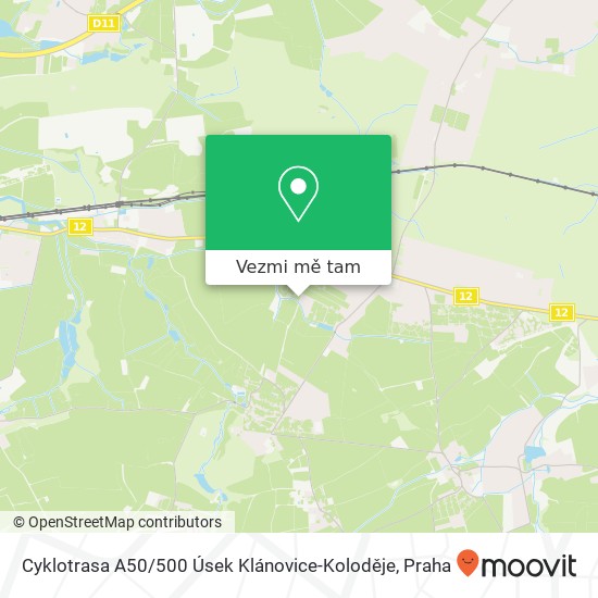 Cyklotrasa A50 / 500 Úsek Klánovice-Koloděje mapa