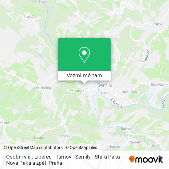 Osobní vlak Liberec - Turnov - Semily - Stará Paka - Nová Paka a zpět mapa