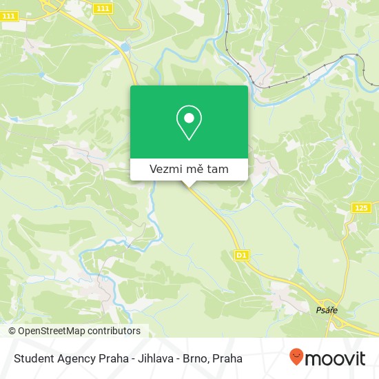 Student Agency Praha - Jihlava - Brno mapa