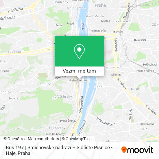 Bus 197 | Smíchovské nádraží – Sídliště Písnice - Háje mapa