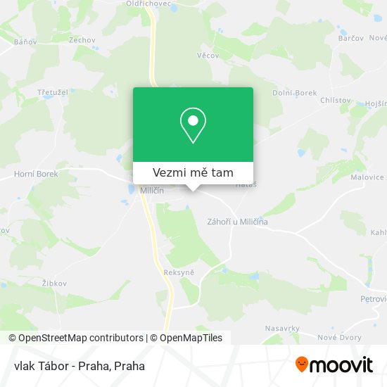vlak Tábor - Praha mapa