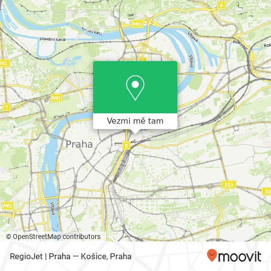 RegioJet | Praha — Košice mapa