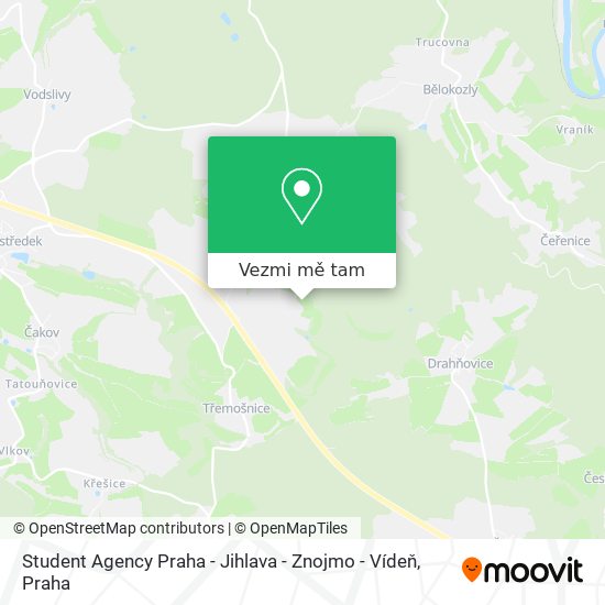 Student Agency Praha - Jihlava - Znojmo - Vídeň mapa