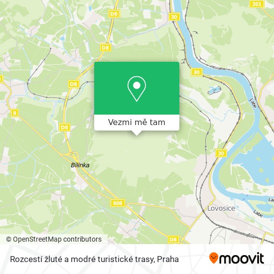 Rozcestí žluté a modré turistické trasy mapa