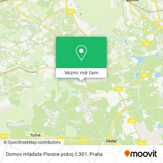 Domov mládeže Písnice pokoj č.301 mapa