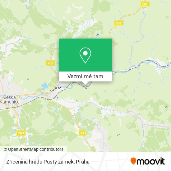 Zřícenina hradu Pustý zámek mapa