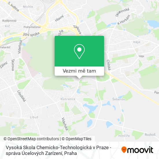 Vysoká Skola Chemicko-Technologická v Praze -správa Úcelových Zarízení mapa