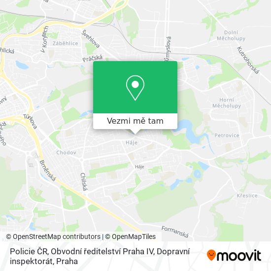 Policie ČR, Obvodní ředitelství Praha IV, Dopravní inspektorát mapa