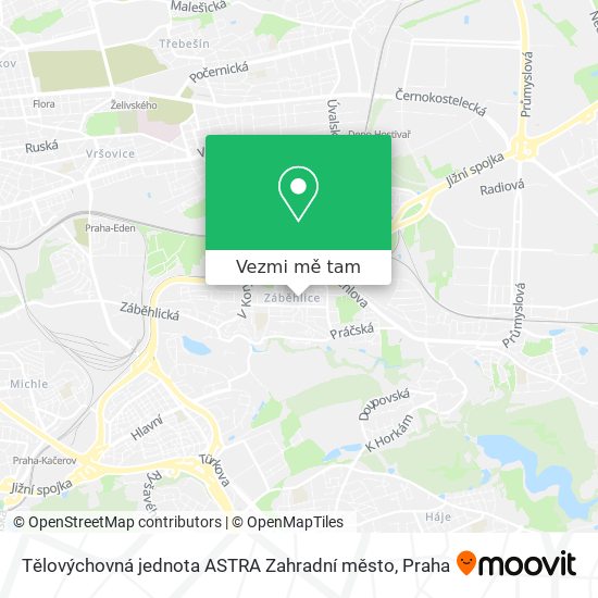 Tělovýchovná jednota ASTRA Zahradní město mapa