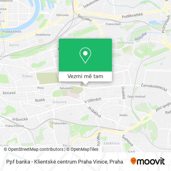 Ppf banka - Klientské centrum Praha Vinice mapa