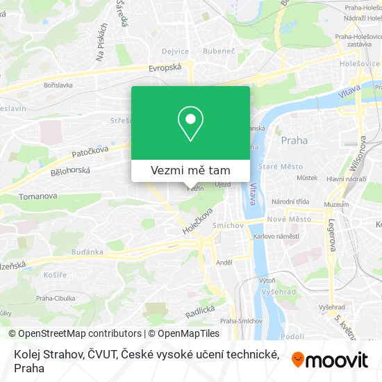 Kolej Strahov, ČVUT, České vysoké učení technické mapa