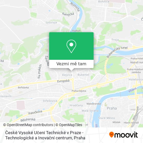 České Vysoké Učení Technické v Praze - Technologické a Inovační centrum mapa