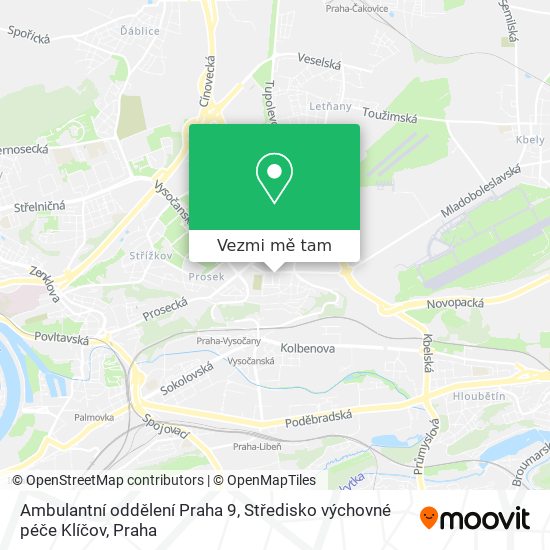 Ambulantní oddělení Praha 9, Středisko výchovné péče Klíčov mapa