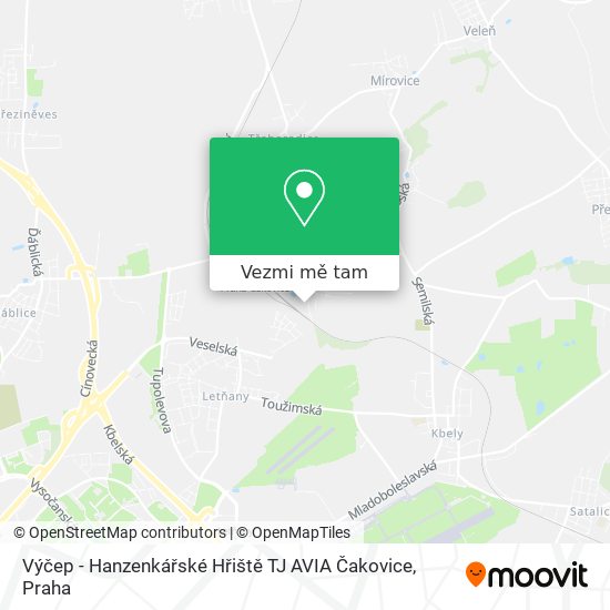 Výčep - Hanzenkářské Hřiště TJ AVIA Čakovice mapa