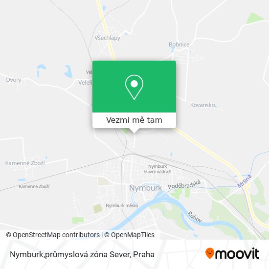 Nymburk,průmyslová zóna Sever mapa