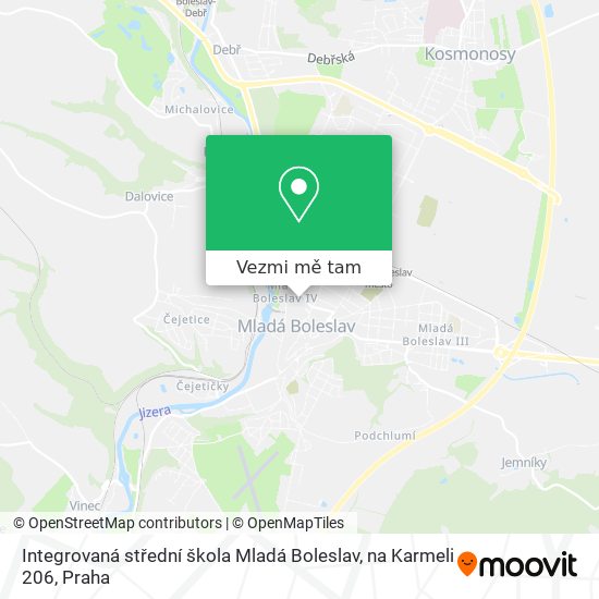 Integrovaná střední škola Mladá Boleslav, na Karmeli 206 mapa