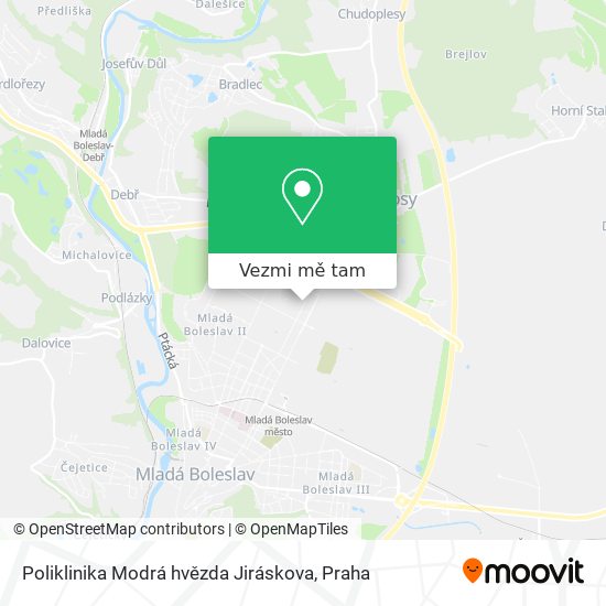 Poliklinika Modrá hvězda Jiráskova mapa