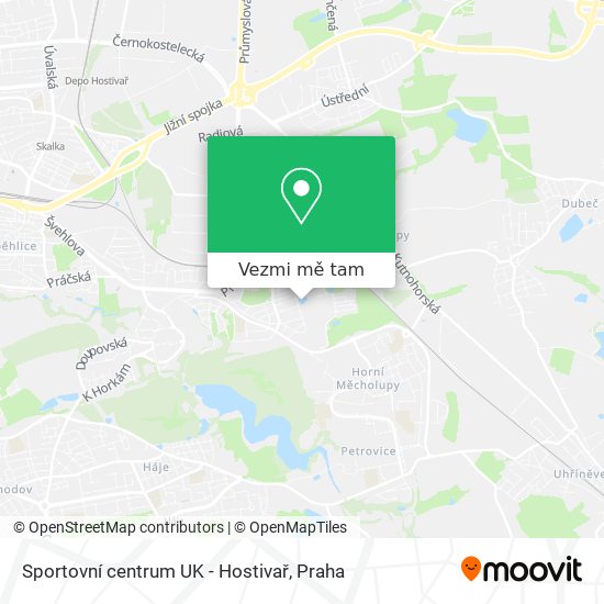 Sportovní centrum UK - Hostivař mapa
