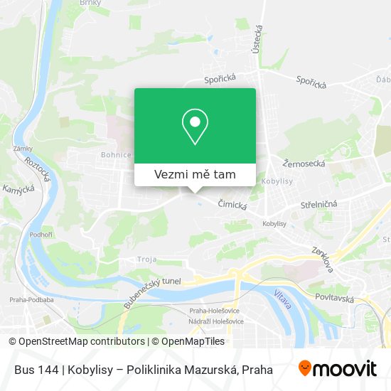 Bus 144 | Kobylisy – Poliklinika Mazurská mapa