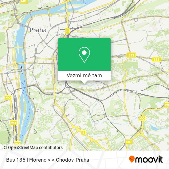 Bus 135 | Florenc <-> Chodov mapa