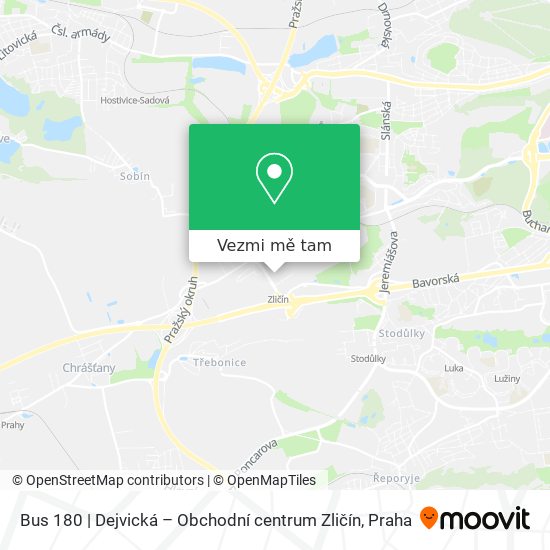 Bus 180 | Dejvická – Obchodní centrum Zličín mapa