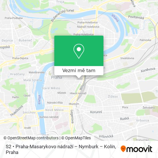 S2 • Praha-Masarykovo nádraží – Nymburk – Kolín mapa
