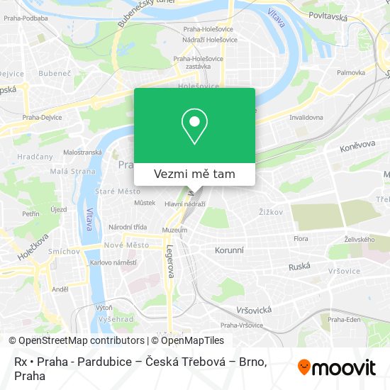 Rx • Praha - Pardubice – Česká Třebová – Brno mapa