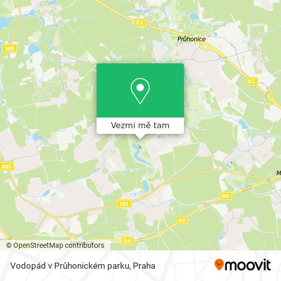 Vodopád v Průhonickém parku mapa