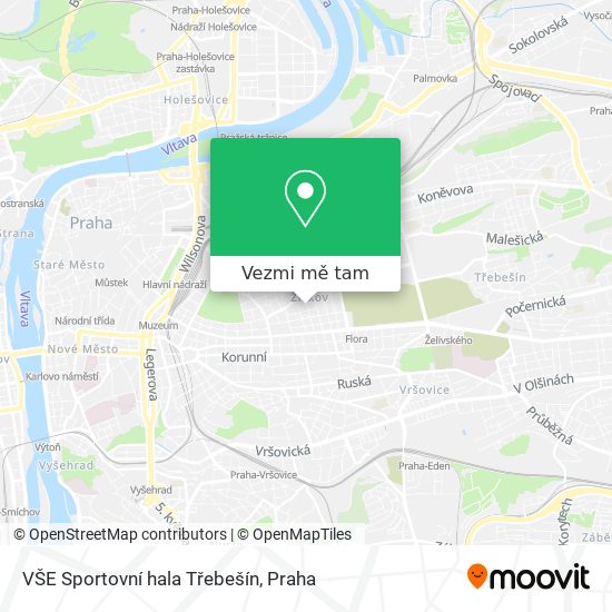 VŠE Sportovní hala Třebešín mapa