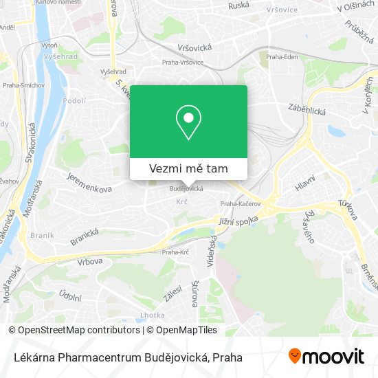 Lékárna Pharmacentrum Budějovická mapa