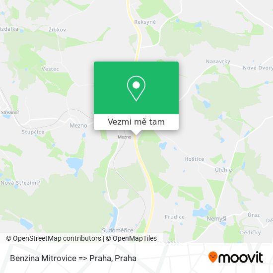Benzina Mitrovice => Praha mapa