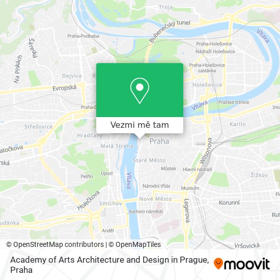 Academy of Arts Architecture and Design in Prague mapa