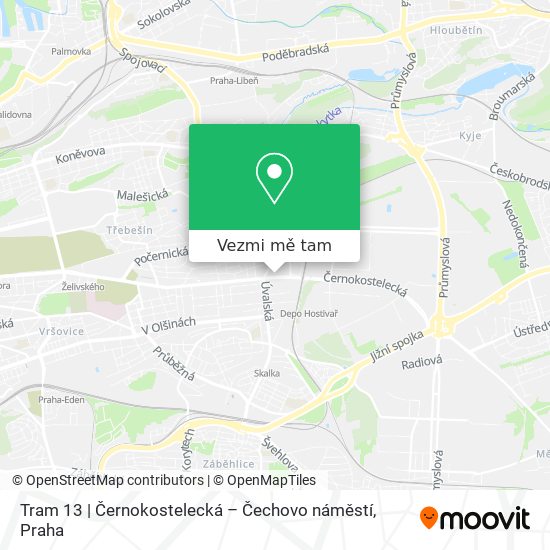Tram 13 | Černokostelecká – Čechovo náměstí mapa