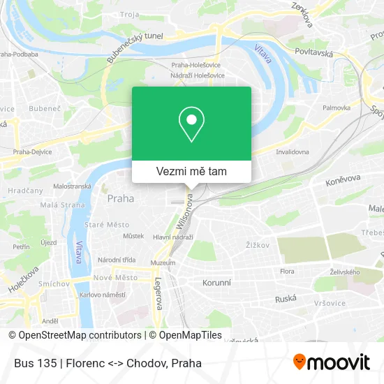 Bus 135 | Florenc <-> Chodov mapa