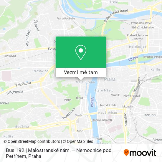 Bus 192 | Malostranské nám. – Nemocnice pod Petřínem mapa