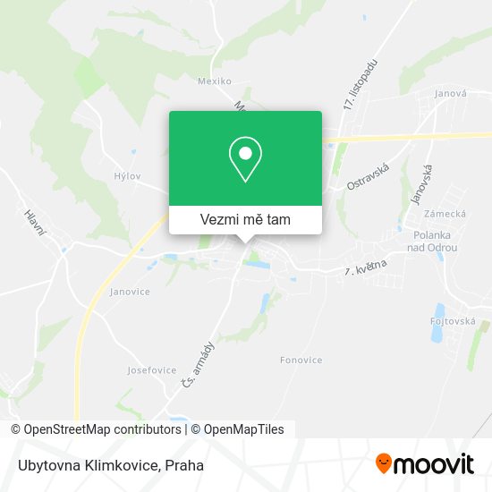 Ubytovna Klimkovice mapa