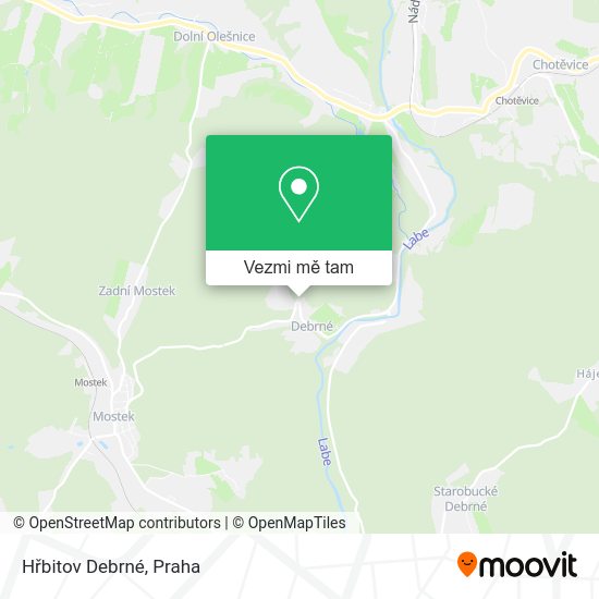 Hřbitov Debrné mapa