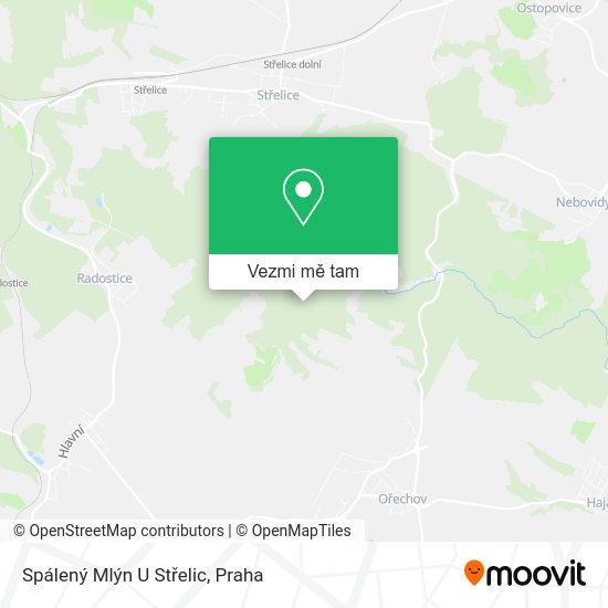Spálený Mlýn U Střelic mapa