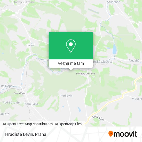 Hradiště Levín mapa