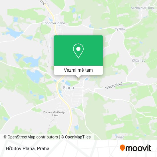 Hřbitov Planá mapa
