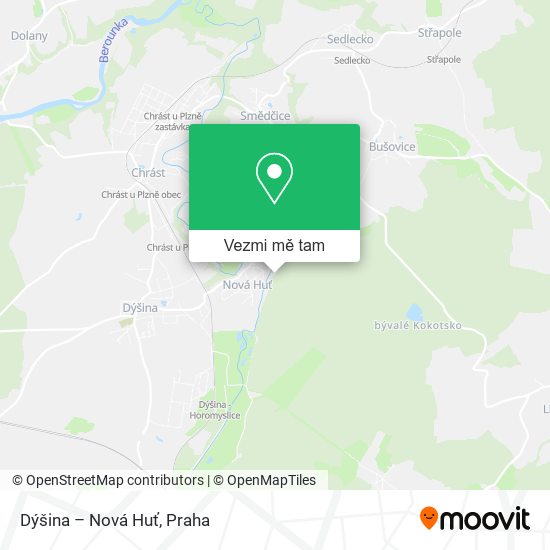 Dýšina – Nová Huť mapa