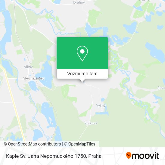 Kaple Sv. Jana Nepomuckého 1750 mapa
