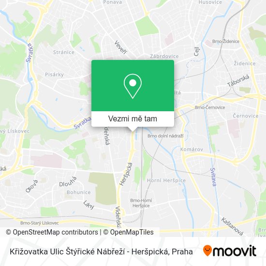 Křižovatka Ulic Štýřické Nábřeží - Heršpická mapa
