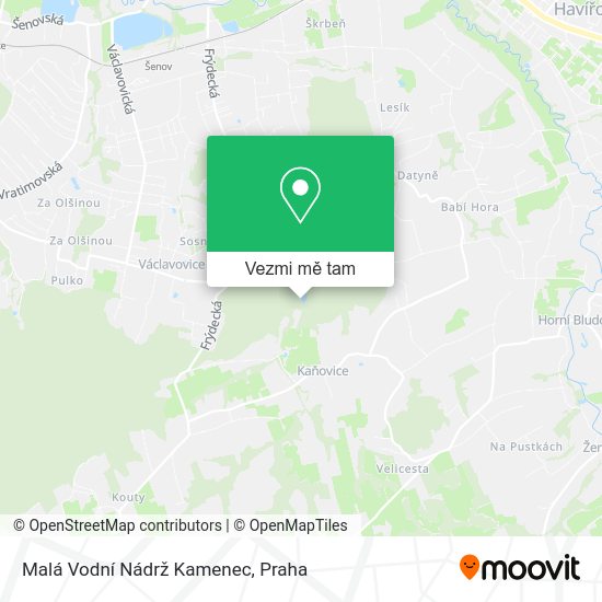Malá Vodní Nádrž Kamenec mapa