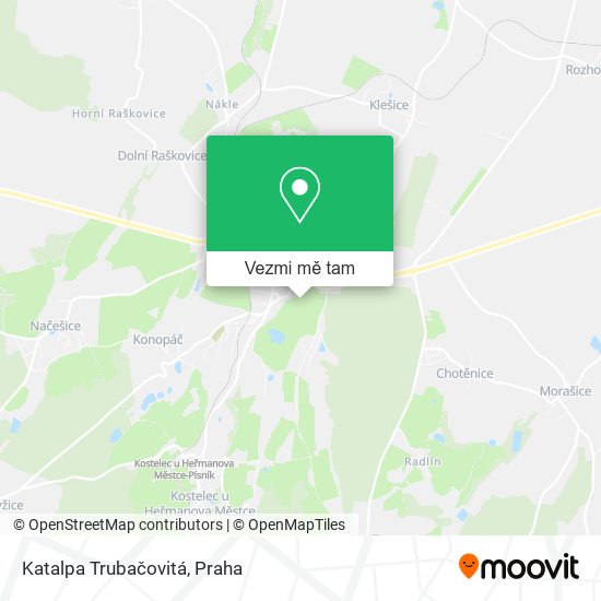 Katalpa Trubačovitá mapa