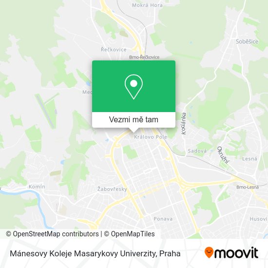 Mánesovy Koleje Masarykovy Univerzity mapa