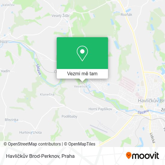 Havlíčkův Brod-Perknov mapa