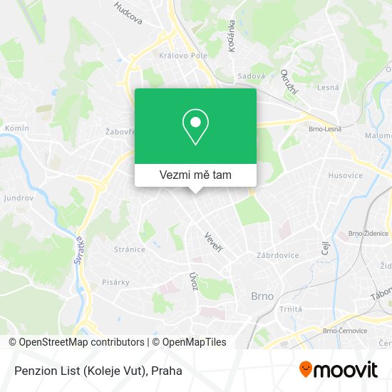 Penzion List (Koleje Vut) mapa